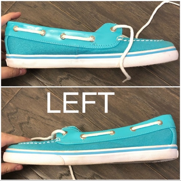 Sperry Teal Glitter Topsiders Biscayne 1 Eye - Girls Youth Size 6 - Picture 4 of 8